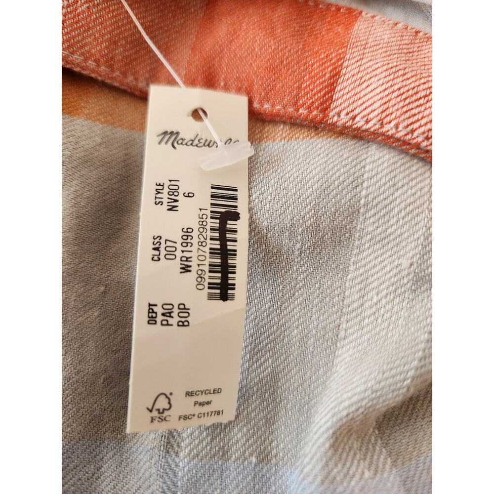 NWT Madewell Ruched Squareneck Tank in Linen-Cotton Blue/Orange 6 - Picture 10 of 13